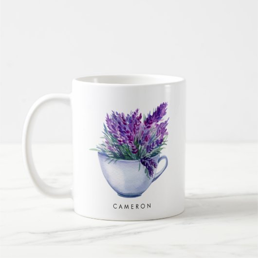 Waterverf Lavender Flowers in Teacup Personalized Koffiemok (Links)