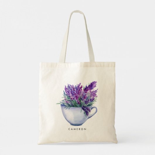 Waterverf Lavender Flowers in Teacup Personalized Tote Bag (Achterkant)
