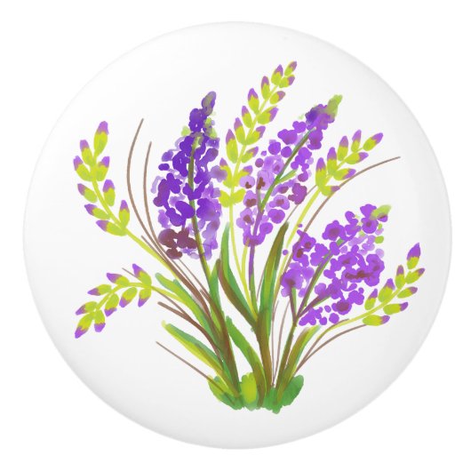 Waterverf Lavender Flowers Keramische Knop (Voorkant)