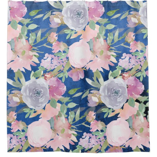 Waterverf lavender Flowers op Dark Blue Douchegordijn (Voorkant)