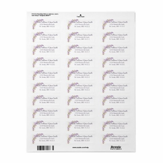 Waterverf Lavender Flowers Return Address Labels (Full Sheet)