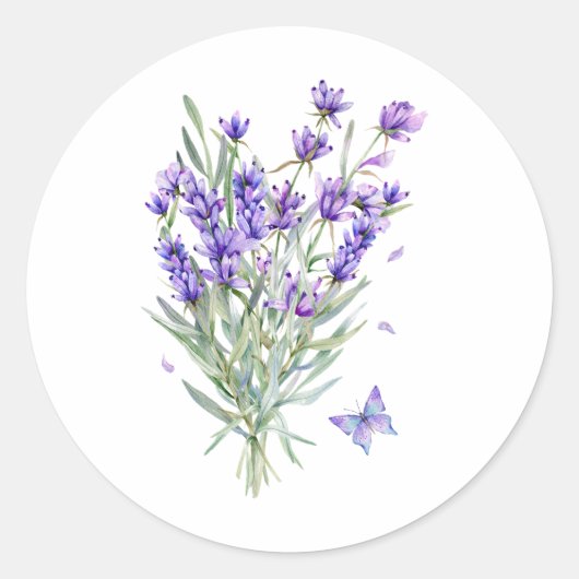 Waterverf Lavender Flowers Ronde Sticker (Voorkant)
