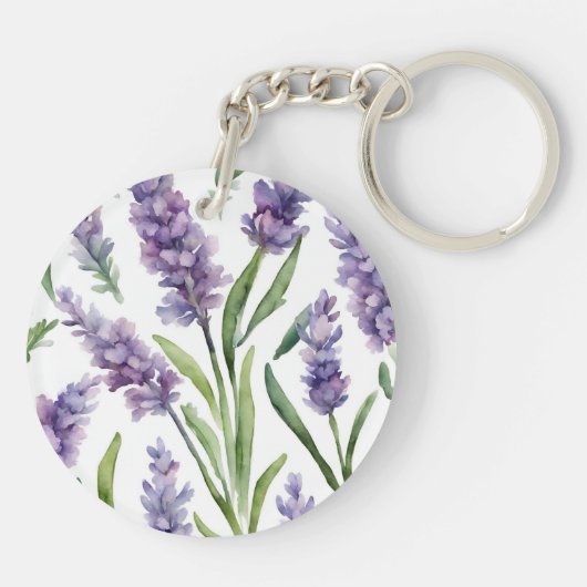 Waterverf Lavender Flowers Sleutelhanger (Achterkant)