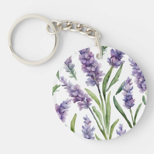 Waterverf Lavender Flowers Sleutelhanger (Voorkant)