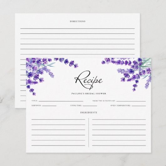 Waterverf Lavender Flowers Spring Recipe Kaart (Voorkant / Achterkant)