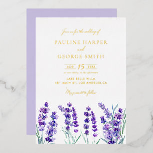 Waterverf lavender Flowers Spring Wedding Folie Uitnodiging