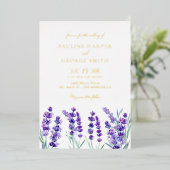 Waterverf lavender Flowers Spring Wedding Folie Uitnodiging (Staand Voorkant)