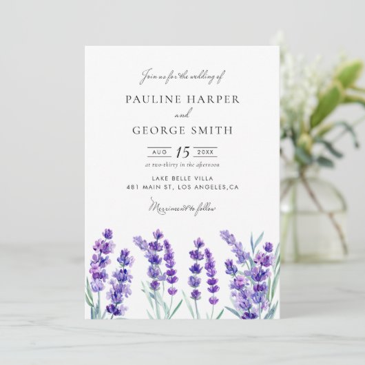 Waterverf lavender Flowers Spring Wedding Kaart (Staand voorkant)