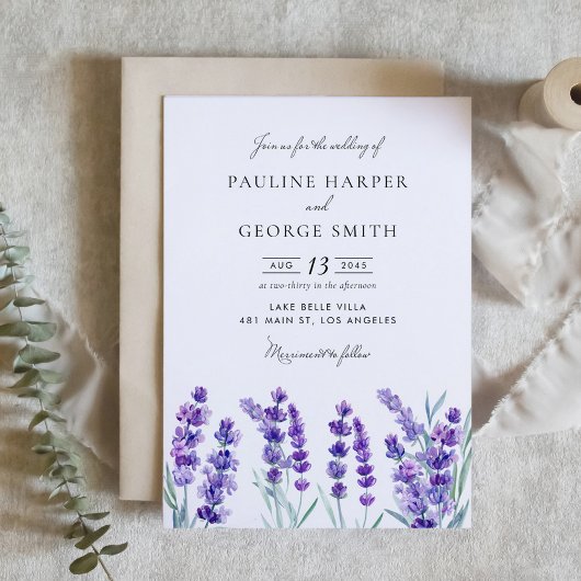 Waterverf lavender Flowers Spring Wedding Kaart