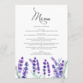 Waterverf lavender Flowers Spring Wedding Menu (Voorkant)