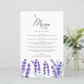 Waterverf lavender Flowers Spring Wedding Menu (Staand voorkant)