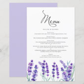 Waterverf lavender Flowers Spring Wedding Menu (Voorkant / Achterkant)