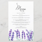 Waterverf lavender Flowers Spring Wedding Menu (Voorkant)