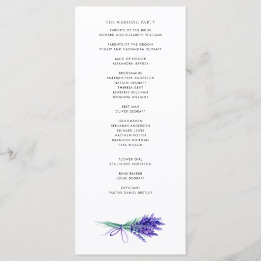 Waterverf lavender Flowers Spring Wedding Programmakaart (Achterkant)