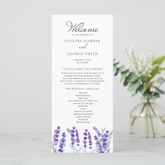 Waterverf lavender Flowers Spring Wedding Programmakaart (Staand voorkant)
