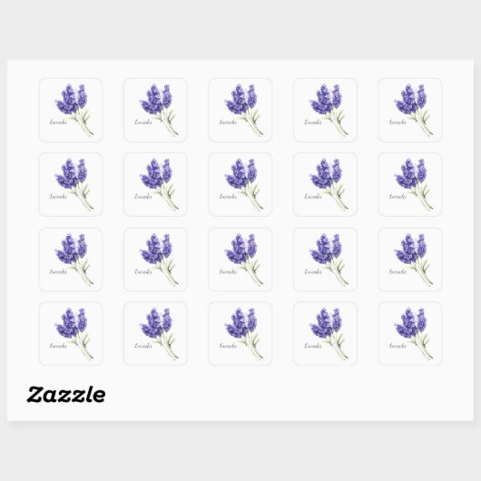 Waterverf Lavender Flowers Vierkante Sticker (Vel)