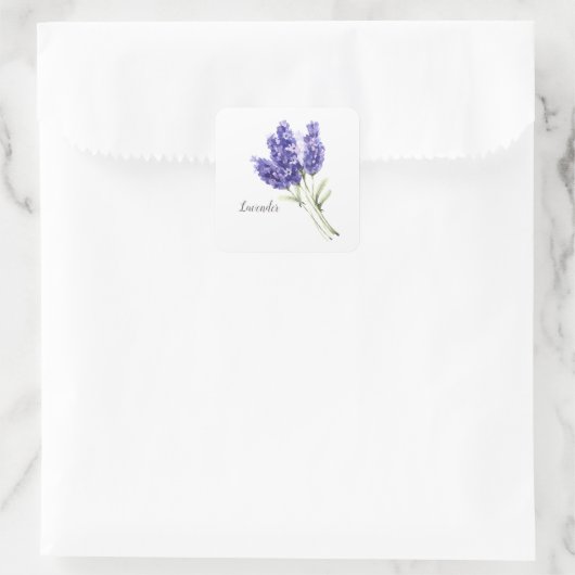 Waterverf Lavender Flowers Vierkante Sticker (Tas)