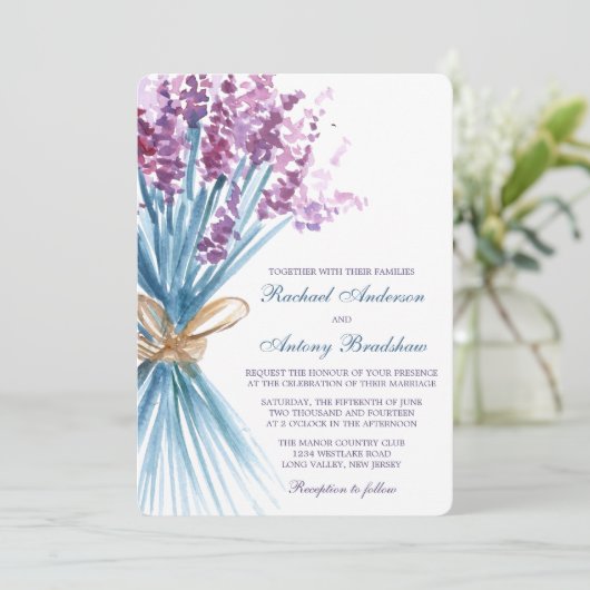 Waterverf lavender Flowers Wedding Kaart (Staand voorkant)