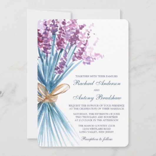 Waterverf lavender Flowers Wedding Kaart (Voorkant)
