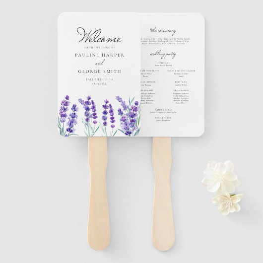 Waterverf Lavender Flowers Wedding Programme Handwaaier (Voorkant en achterkant)