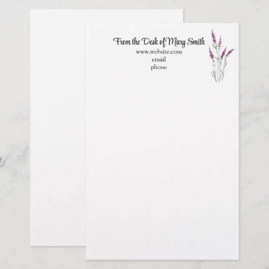 Waterverf Lavender Gepersonaliseerd Briefpapier (Voorkant / Achterkant)