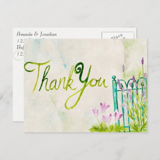 Waterverf Lavender Hartelijk dank Briefkaart (Voorkant / Achterkant)