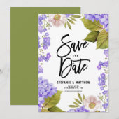 Waterverf Lavender Hydrangea Floral Save The Date (Voorkant / Achterkant)