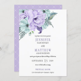 Waterverf Lavender Mint Paarse Peonies Wedding Kaart