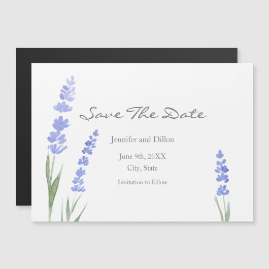 Waterverf Lavender Opslaan Datum Magnetische Uitnodiging (Voorkant / Achterkant)