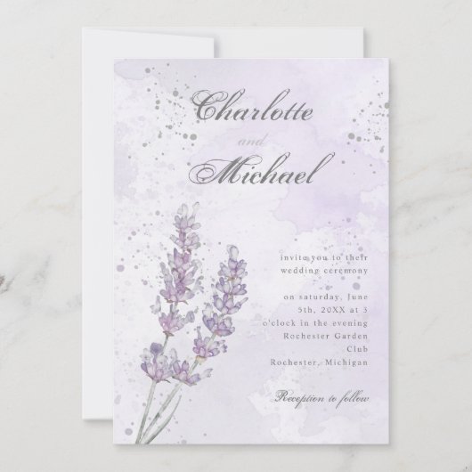 Waterverf lavender paarse elegant bruiloft kaart (Voorkant)
