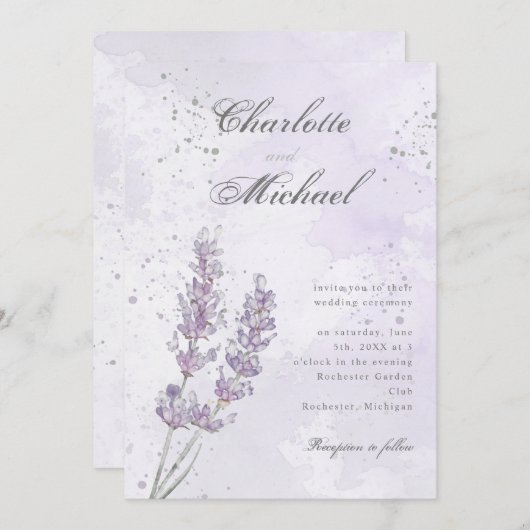 Waterverf lavender paarse elegant bruiloft kaart (Voorkant / Achterkant)