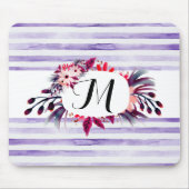 Waterverf Lavender Paarse Stripes Floral Lijst Muismat (Voorkant)