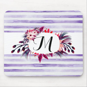 Waterverf Lavender Paarse Stripes Floral Lijst Muismat