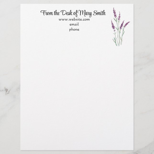 Waterverf Lavender Personalized Letterhead Briefhoofd (Voorkant)