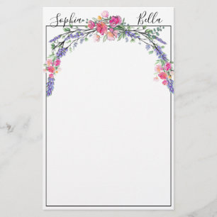 Waterverf Lavender Pink Wilde Roos en Eucalyptus Briefpapier