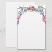 Waterverf Lavender Pink Wilde Roos en Eucalyptus Briefpapier (Voorkant / Achterkant)