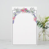 Waterverf Lavender Pink Wilde Roos en Eucalyptus Briefpapier (Staand voorkant)