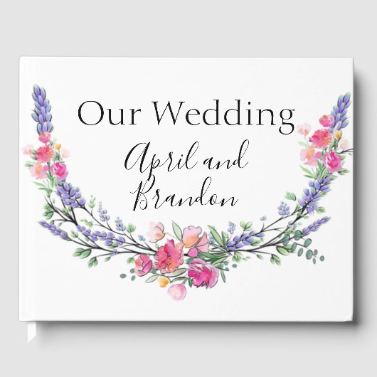 Waterverf Lavender Pink Wilde Roos en Eucalyptus Gastenboek (Voorkant)