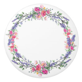 Waterverf Lavender Pink Wilde Roos en Eucalyptus Keramische Knop