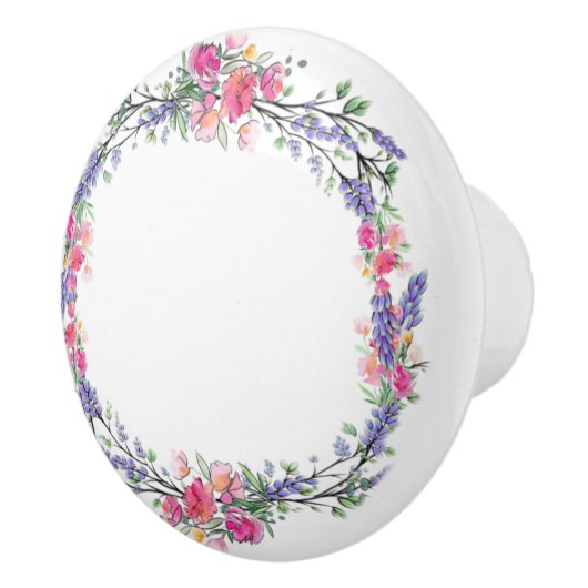 Waterverf Lavender Pink Wilde Roos en Eucalyptus Keramische Knop (Rechts)