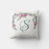 Waterverf Lavender Pink Wilde Roos en Eucalyptus Kussen (Voorkant)