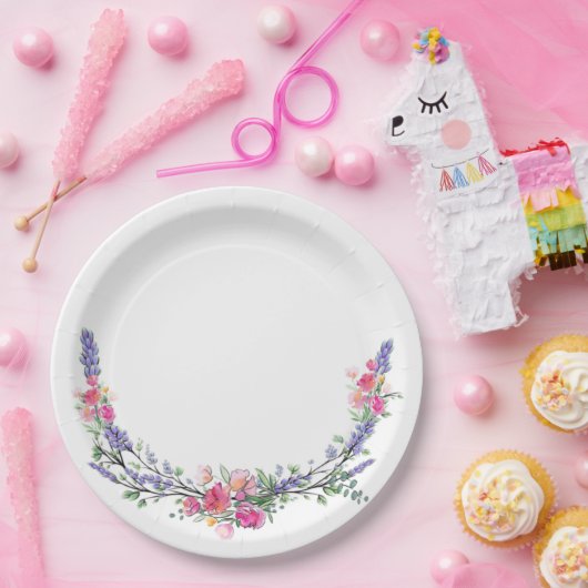 Waterverf Lavender Pink Wilde Roos en Eucalyptus Papieren Bordje (Feest)