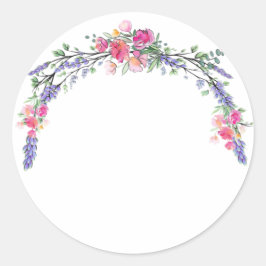 Waterverf Lavender Pink Wilde Roos en Eucalyptus Ronde Sticker