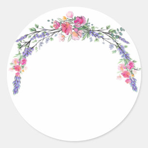 Waterverf Lavender Pink Wilde Roos en Eucalyptus Ronde Sticker