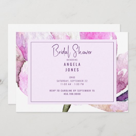 Waterverf lavender & roze Floral Kaart (Voorkant / Achterkant)