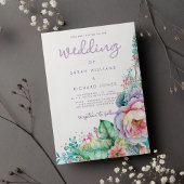 Waterverf lavender roze mint koraal florale bruilo kaart