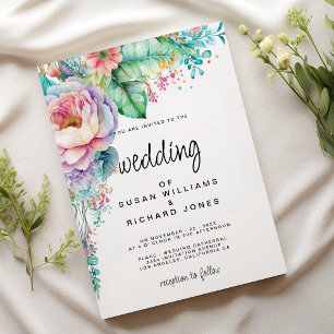 Waterverf lavender roze mint koraal florale bruilo kaart