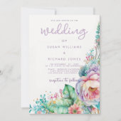 Waterverf lavender roze mint koraal florale bruilo kaart (Voorkant)