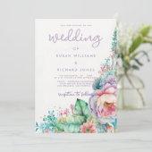 Waterverf lavender roze mint koraal florale bruilo kaart (Staand voorkant)