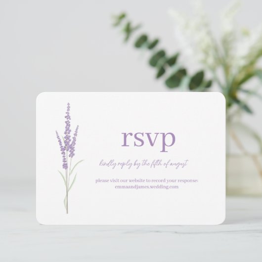 Waterverf Lavender RSVP Wedding Site Kaart (Staand voorkant)